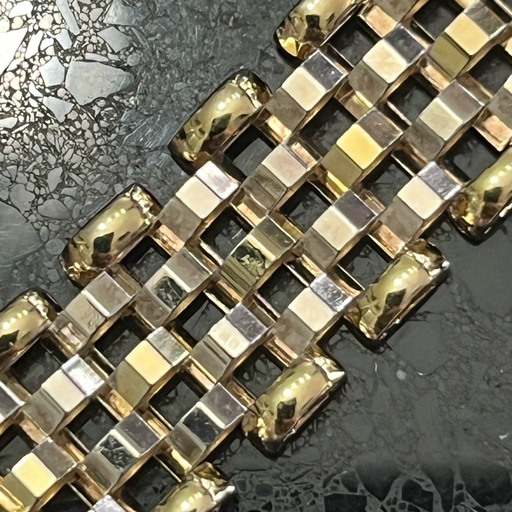 8” 18k Gold sterling silver Panther Diamond cut link design vintage bracelet QVC